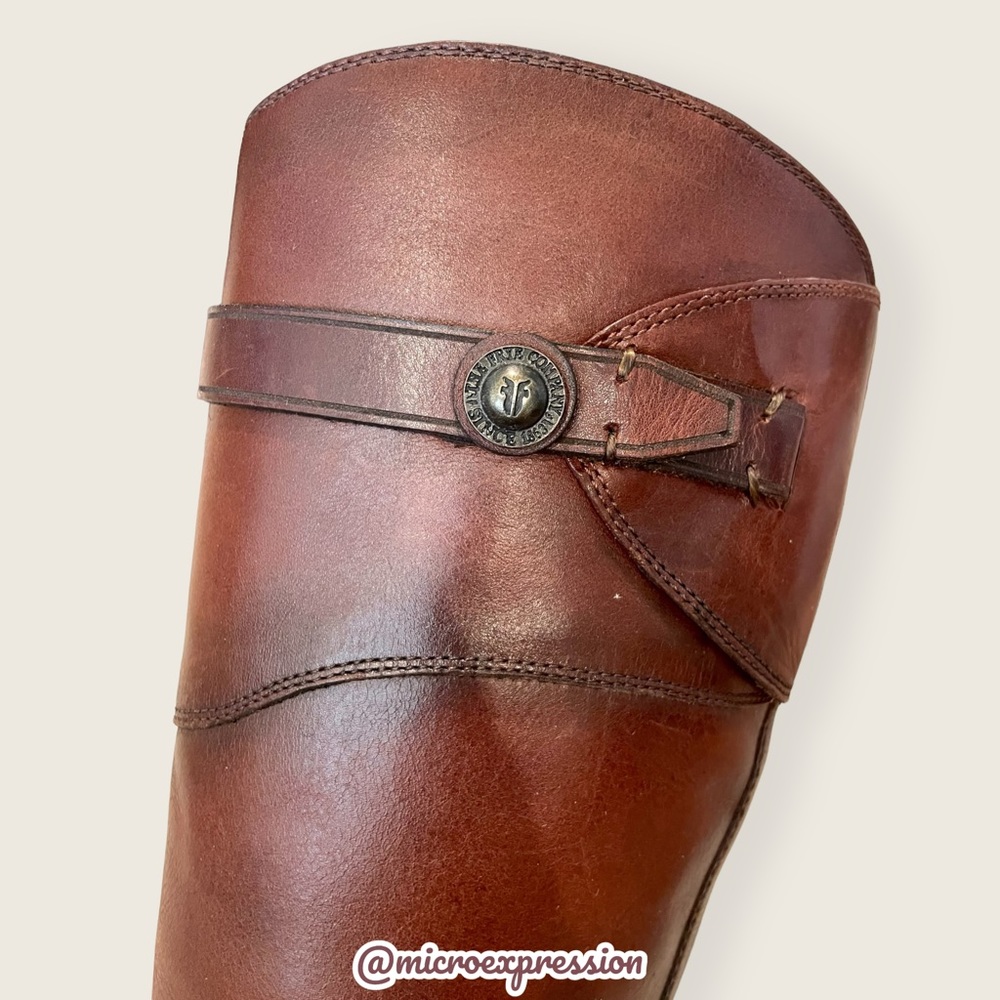 Frye Molly Button Brown Leather Tall Knee High Equestrian Zip Up Vintage Boots - Picture 14 of 16